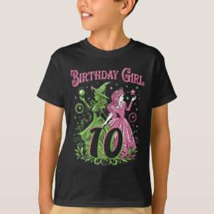 Kinder 10e verjaardag heks roze en groen 10 jaar o t-shirt