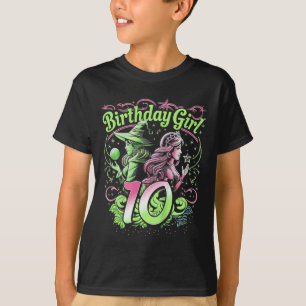 Kinder 10e verjaardag heks roze en groen 10 jaar o t-shirt