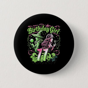 Kinder 11e verjaardag heks roze en groen 11 jaar o ronde button 5,7 cm