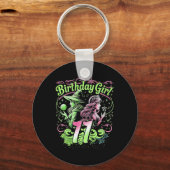 Kinder 11e verjaardag heks roze en groen 11 jaar o sleutelhanger (Voorkant)