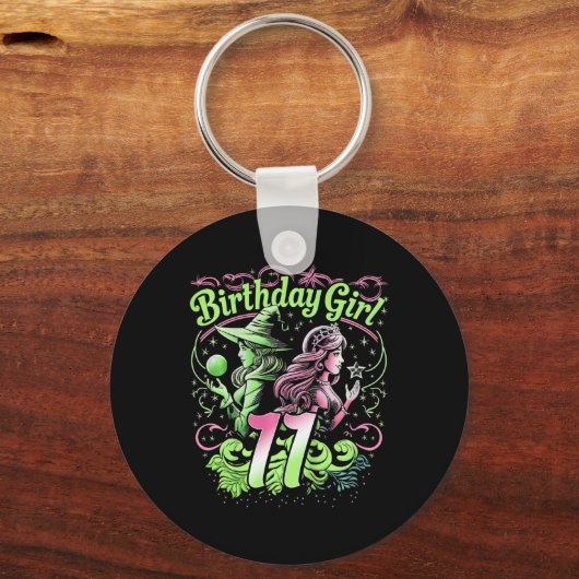 Kinder 11e verjaardag heks roze en groen 11 jaar o sleutelhanger (Voorkant)