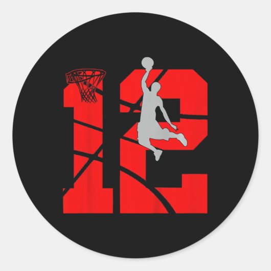 Kinder 12-jarige 12e Basketball BirthdayThe Ronde Sticker (Voorkant)