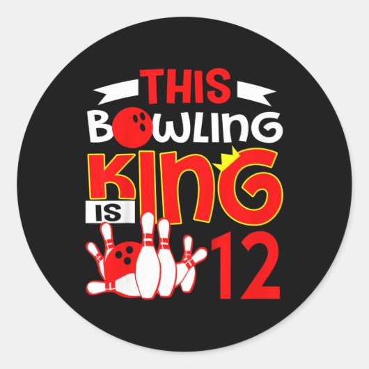 Kinder 12e verjaardag grafiek - Deze bowlingkoning Ronde Sticker (Voorkant)