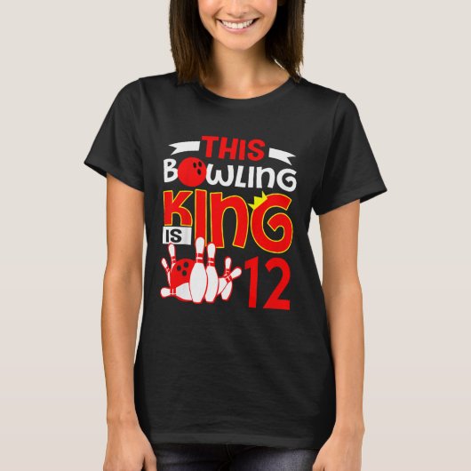 Kinder 12e verjaardag grafiek - Deze bowlingkoning T-shirt (Voorkant)