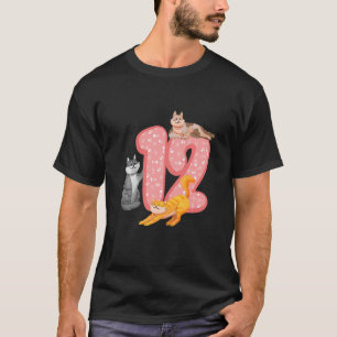 Kinder 12e verjaardag Roze kat met een laag kat T-shirt