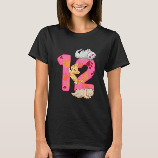Kinder 12e verjaardag van de ballonvaarding Kitten T-shirt (Voorkant)