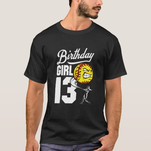 Kinder 13 jaar oude Softball Birthday Party Theme T-shirt (Voorkant)
