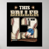 Kinder 13e verjaardag Baseball Boy Dertien jaar ou Poster (Voorkant)