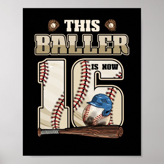 Kinder 16e verjaardag Baseball Boy 61 jaar oud Poster (Voorkant)