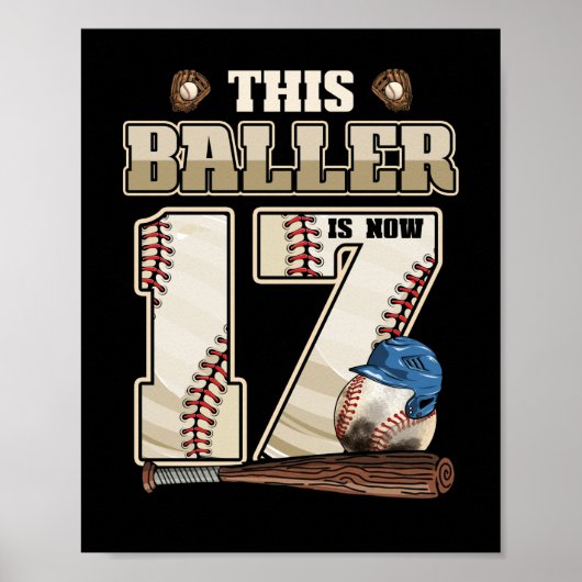 Kinder 17e verjaardag Baseball Boy zeventien jaar  Poster (Voorkant)