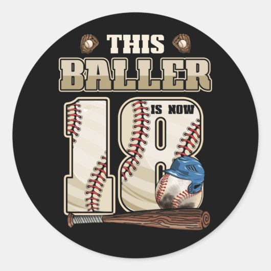 Kinder 18e verjaardag Baseball Boy 18 jaar oud Ronde Sticker (Voorkant)