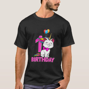 Kinder 1 Verjaardags Meisje Caticorn Leuke Kat Lie T-shirt