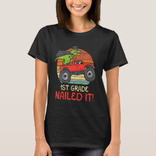 Kinder 1e klas genageld het Dino Monster Truck Las T-shirt
