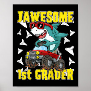Kinder 1e klas Monster Truck Dinosaur Megalodon Sh Poster