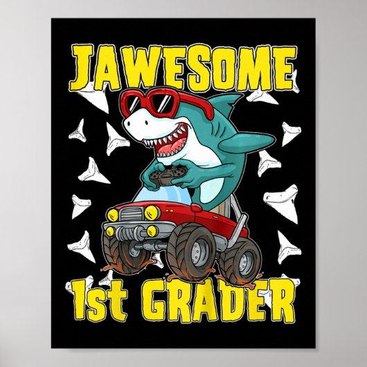Kinder 1e klas Monster Truck Dinosaur Megalodon Sh Poster (Voorkant)