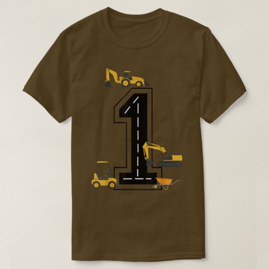 Kinder 1e verjaardag Crane Excavator Truck 1 jaar  T-shirt (Design voorkant)