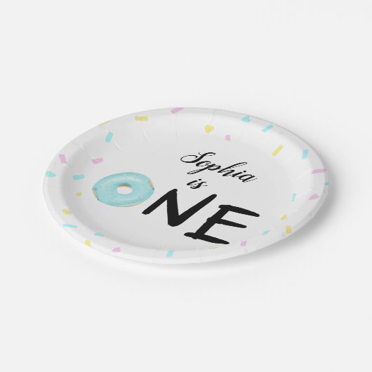 Kinder 1e verjaardag Donut Partij Papieren Bordje (Gekanteld)