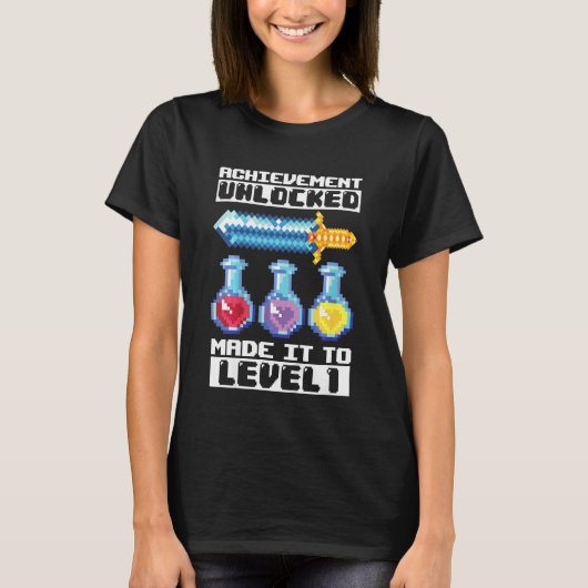 Kinder 1e Verjaardag Gaming Pixel Art Achievement  T-shirt (Voorkant)