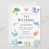 Kinder 1e Verjaardag Partij Zee Dieren Kaart (Voorkant)