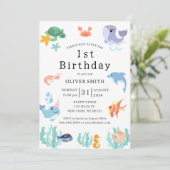 Kinder 1e Verjaardag Partij Zee Dieren Kaart (Staand voorkant)