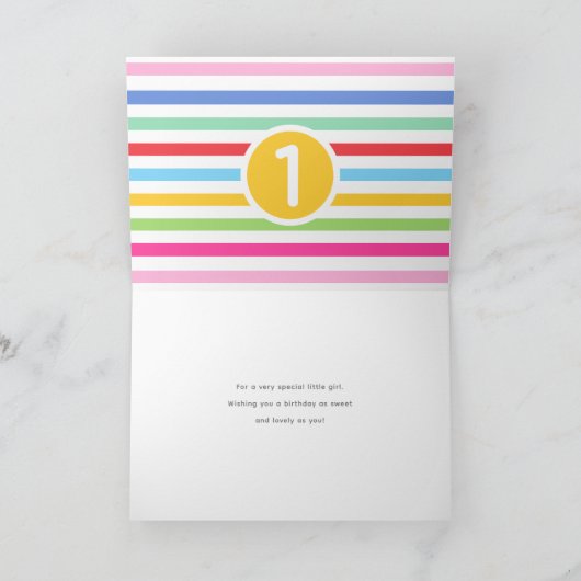 Kinder 1e Verjaardag Schattigee Regenboog Foto Har Kaart (Binnen)