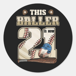 Kinder 21e verjaardag Baseball Boy 21 jaar Ronde Sticker