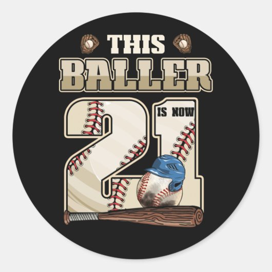 Kinder 21e verjaardag Baseball Boy 21 jaar Ronde Sticker (Voorkant)