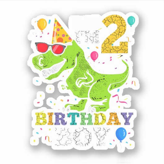 Kinder 2 jaar oud 2de verjaardag Trex Dinosaur Sticker (Voorkant)