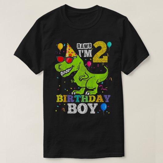 Kinder 2 jaar oude 2e verjaardag jongen T rex dino T-shirt (Design voorkant)