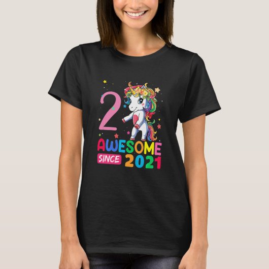 Kinder 2 jaar oude Unicorn Flossann 2e verjaardag T-shirt (Voorkant)