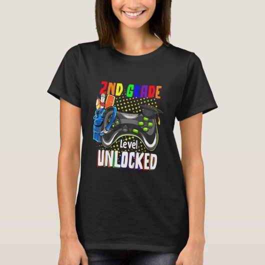 Kinder 2e Grade Level Unlocked videospel terug naa T-shirt (Voorkant)