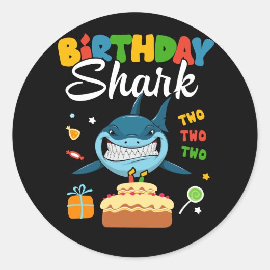 Kinder 2e verjaardag Jongen Shark Two Matching Par Ronde Sticker (Voorkant)