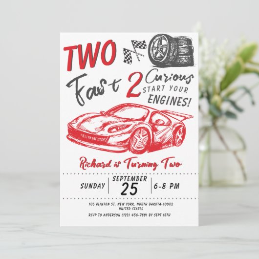 Kinder 2e Verjaardag Race Auto Thema Verjaardagsfe Kaart (Staand voorkant)