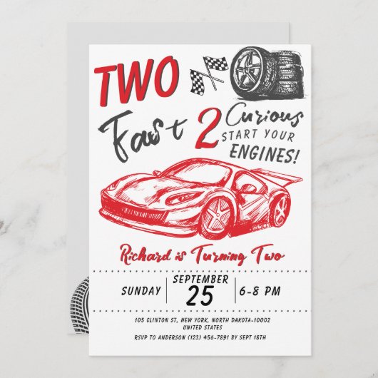 Kinder 2e Verjaardag Race Auto Thema Verjaardagsfe Kaart (Voorkant / Achterkant)