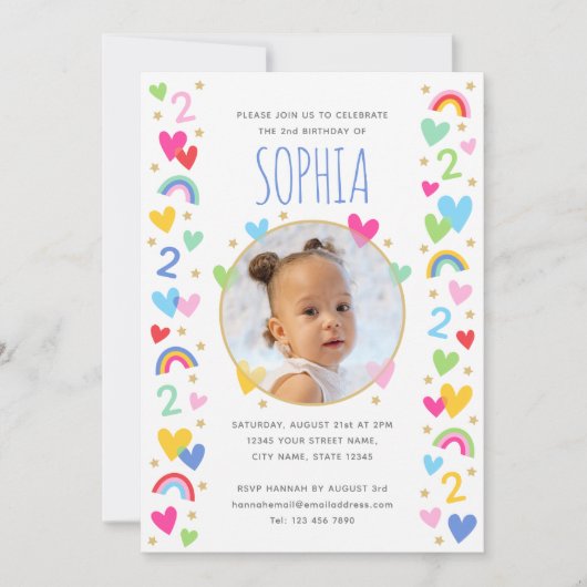 Kinder 2e Verjaardag Schattigee Regenboog Foto Har Kaart (Voorkant)