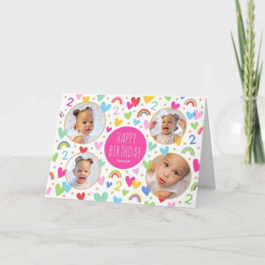 Kinder 2e Verjaardag Schattigee Regenboog Foto Har Kaart (Voorkant)