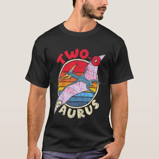 Kinder 2e verjaardag twee o Saurus i Pterodactylus T-shirt (Voorkant)