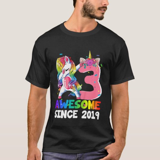Kinder 3 jaar oude abbing Unicorn Geweldige 2019 3 T-shirt (Voorkant)