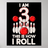 Kinder 3 jaar oude bowlingfeest 3e verjaardag is h poster (Voorkant)