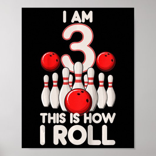 Kinder 3 jaar oude bowlingfeest 3e verjaardag is h poster (Voorkant)