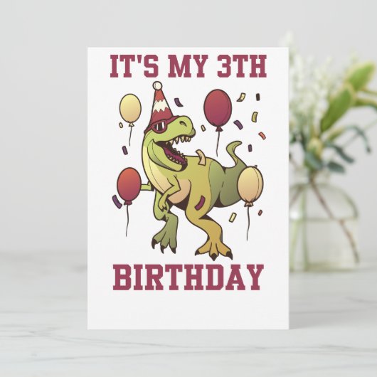 Kinder 3 jaar oude dinosauriërs verjaardag 3e fees kaart (Staand voorkant)