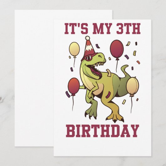 Kinder 3 jaar oude dinosauriërs verjaardag 3e fees kaart (Voorkant / Achterkant)
