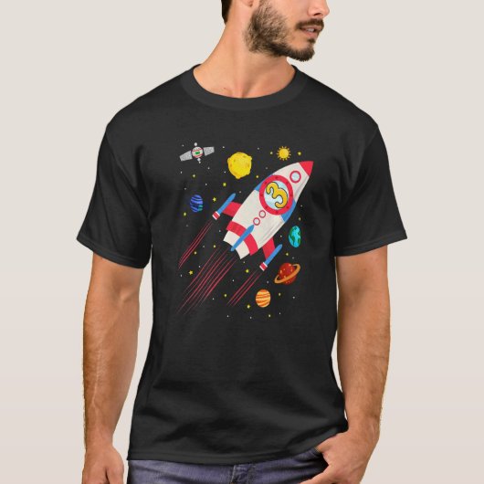 Kinder 3 jaar oude ruimteschip Rocket Birthday Ast T-shirt (Voorkant)