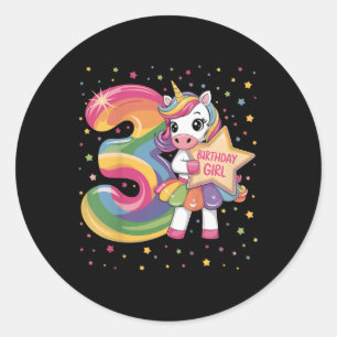 Kinder 3-jarige eenhoorn 3e verjaardag meisje ronde sticker