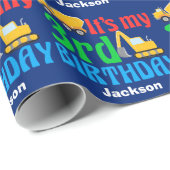 Kinder 3e geboorte-jongen bouwvoertuig aangepast cadeaupapier (Rol Hoek)