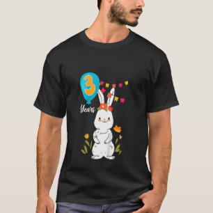Kinder 3e verjaardag 3 jaar Bunny Rabbit Flowe T-shirt