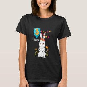 Kinder 3e verjaardag 3 jaar Bunny Rabbit Flowe T-shirt