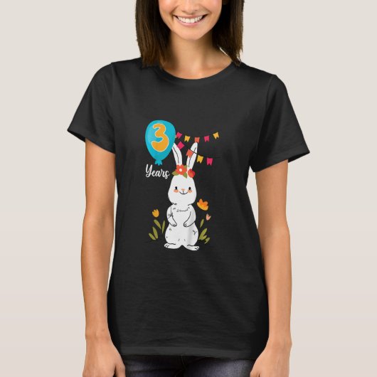 Kinder 3e verjaardag 3 jaar Bunny Rabbit Flowe T-shirt (Voorkant)