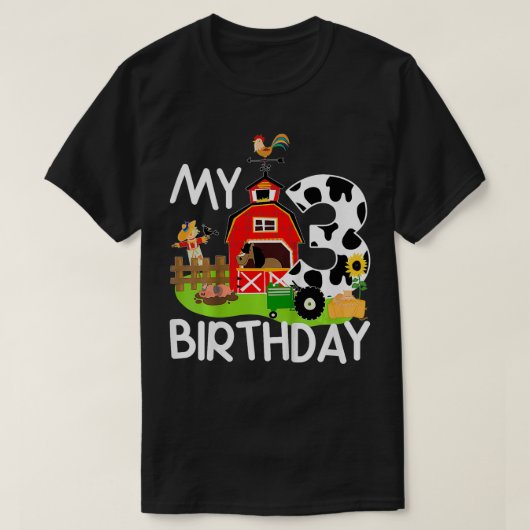Kinder 3e Verjaardag Boerderij Tractor Varkenspaar T-shirt (Design voorkant)