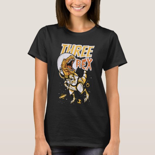 Kinder 3e verjaardag Dinosaur Space 3 T-shirt (Voorkant)